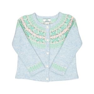 NWOT CPC Classic Prep Light Blue & Sage Fair Isle Lambswool Cardigan Girls 14